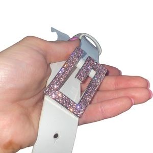 Genuine white leather GUESS belt with pink rhinestones